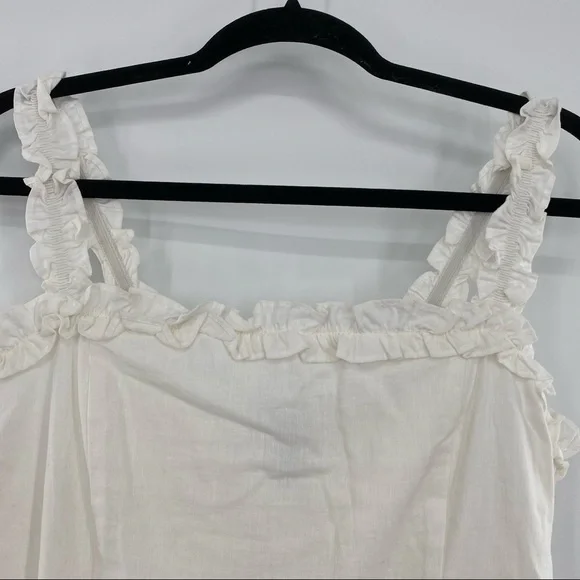 Aqua NWT Ruffled Strap Mini Dress Sleeveless Smocked Linen Blend White Large New - Picture 5 of 13